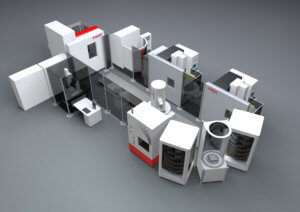 Verfahrensgemischte Automationszelle für die Medizintechnik: Exerons Fertigungskombination Fräsen, Senkerodieren, Reinigen und Messen mit Nullpunktspannsystem von Erowa und Prozessleitsystem von Certa Systems. Foto: Exeron