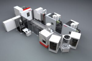 Verfahrensgemischte Automationszelle für die Medizintechnik: Exerons Fertigungskombination Fräsen, Senkerodieren, Reinigen und Messen mit Nullpunktspannsystem von Erowa und Prozessleitsystem von Certa Systems. Foto: Exeron