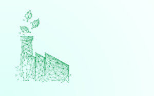 factory icon form lines, triangles and particle style design. Illustration vector